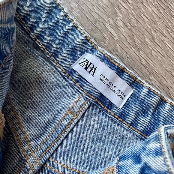 Like NEW Zara High-rise High-waisted Ripped Denim Shorts Blue - Picture 4 of 4